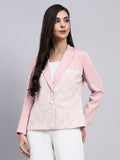 Women Baby Pink Lace Panel Detail Formal Blazer
