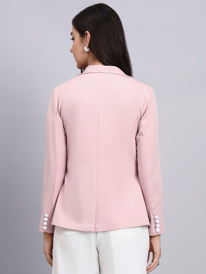 Women Baby Pink Lace Panel Detail Formal Blazer