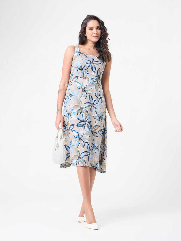 Women Beige Midi Flared Dress