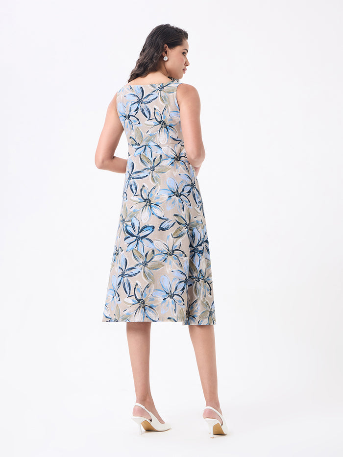 Women Beige Midi Flared Dress