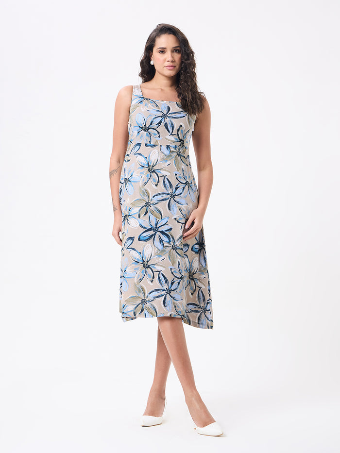Women Beige Midi Flared Dress