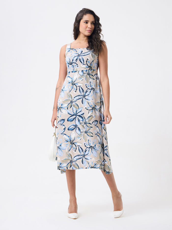 Women Beige Midi Flared Dress