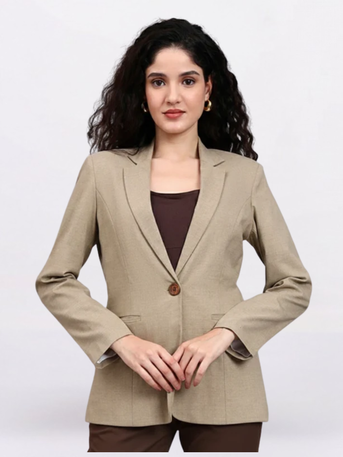 Women Beige Notched Lapel Blazer