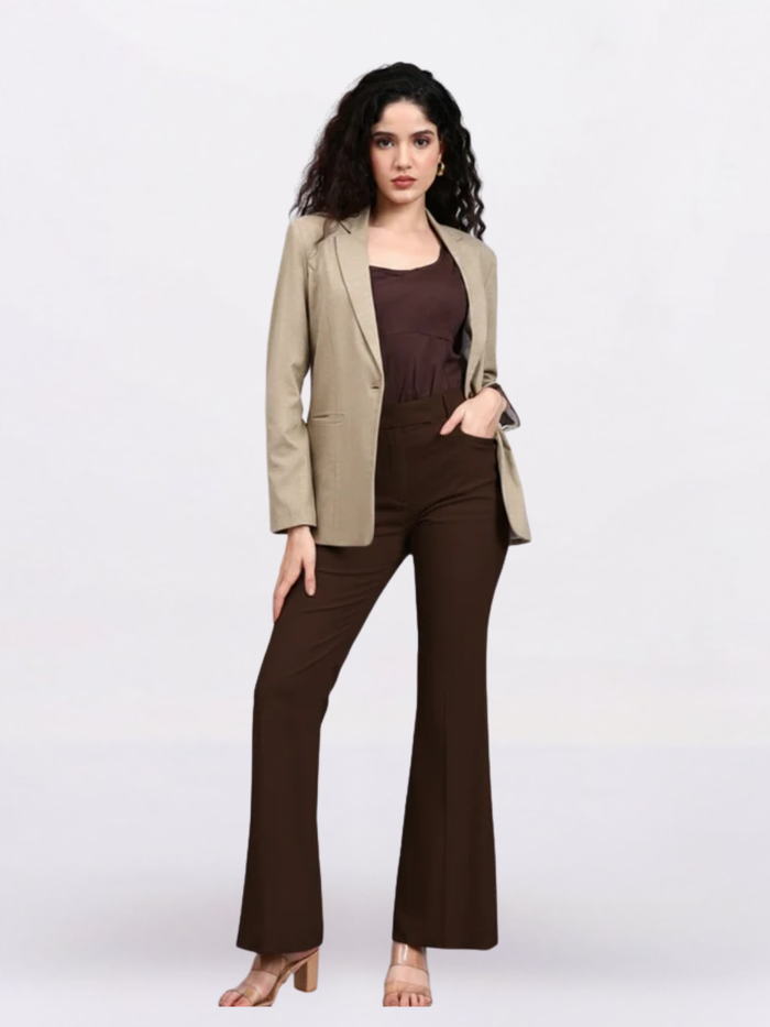Women Beige Notched Lapel Blazer
