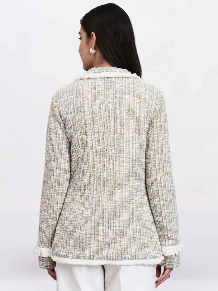 Women beige warm tweed stretch Blazer