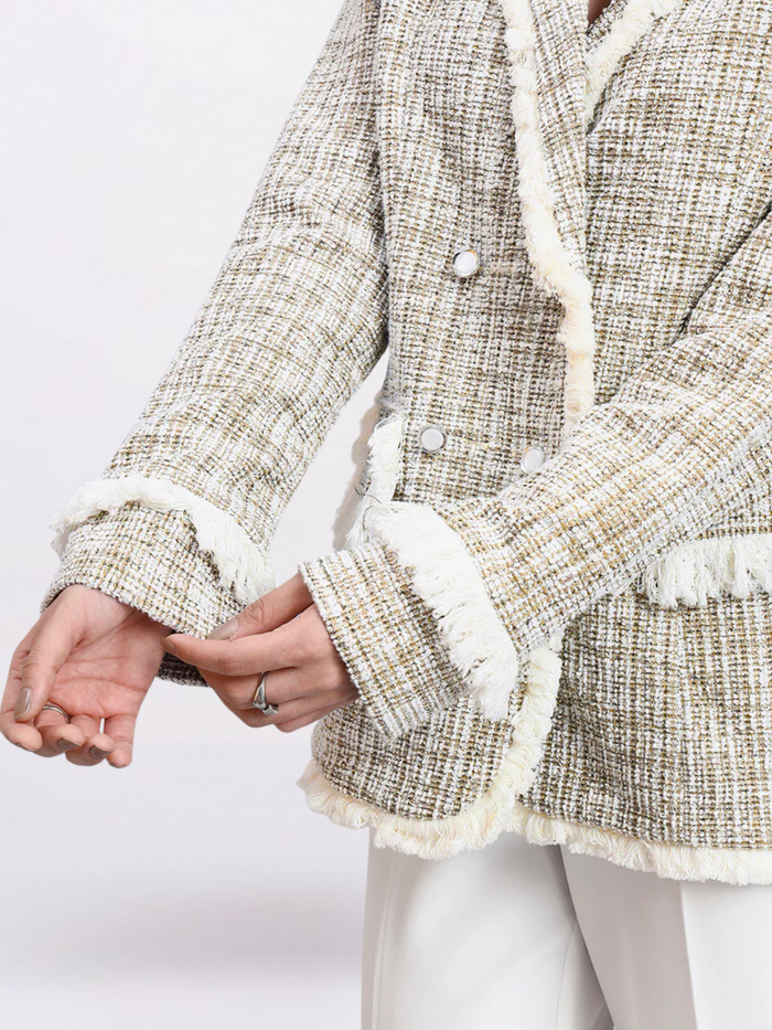 Women beige warm tweed stretch Blazer