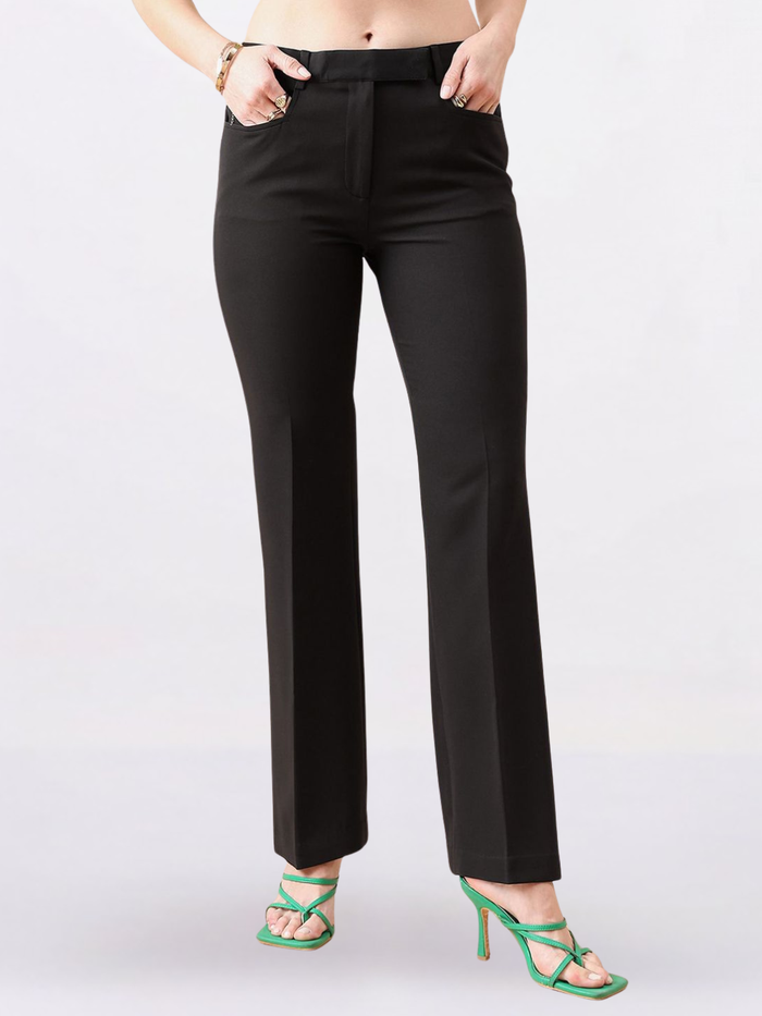 Women Black Flared Mid-Rise Bootcut Trousers