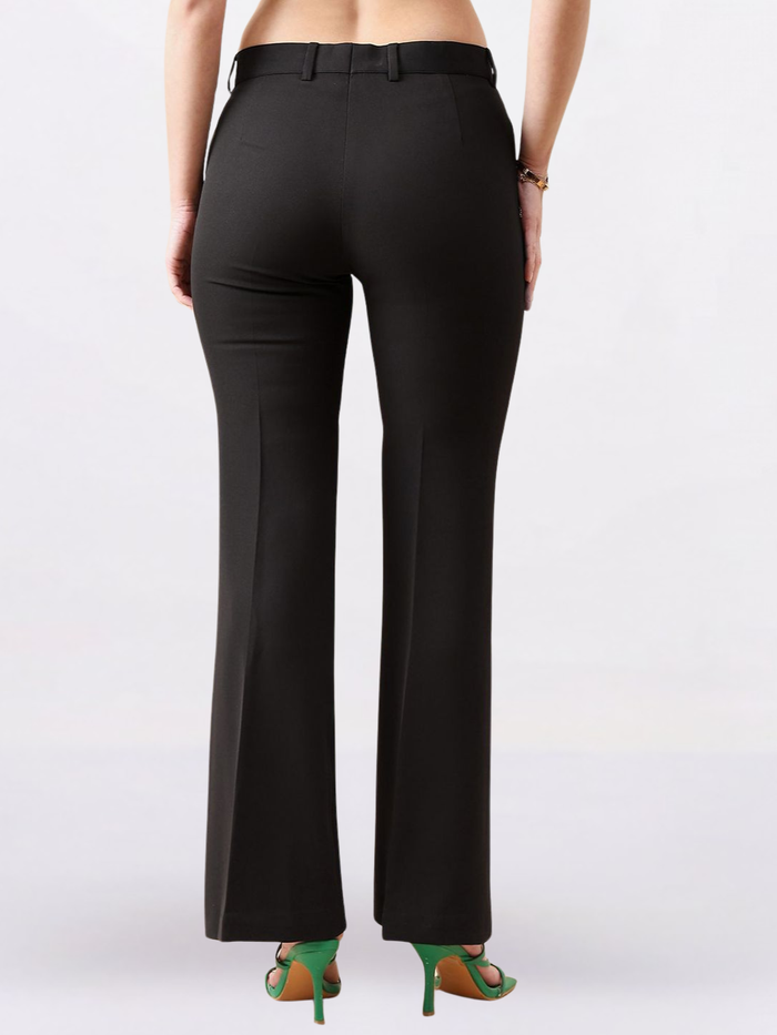 Women Black Flared Mid-Rise Bootcut Trousers