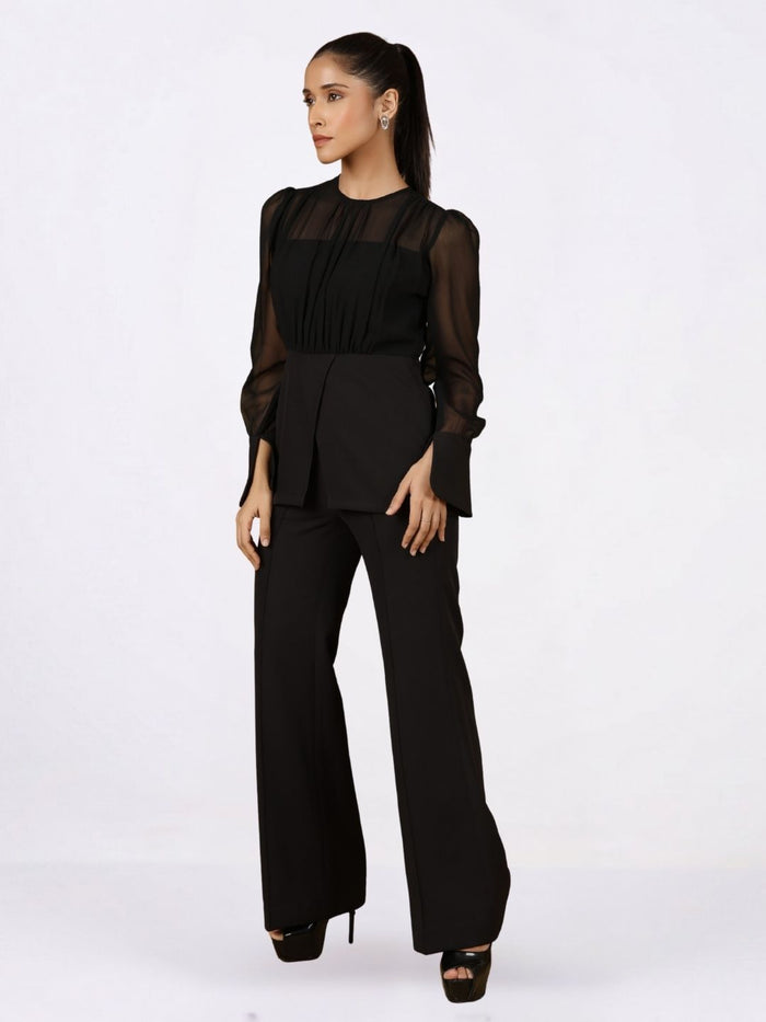 Women Black Solid Top With Trouser