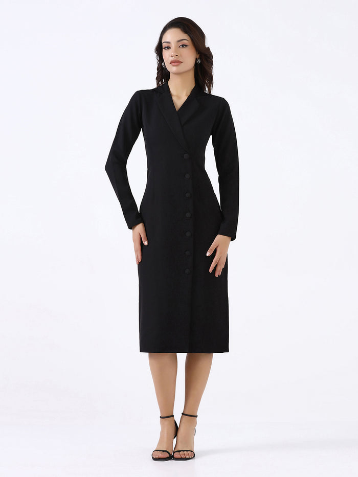 Women Black Stretch Sheath Midi Dress