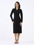 Women Black Stretch Sheath Midi Dress