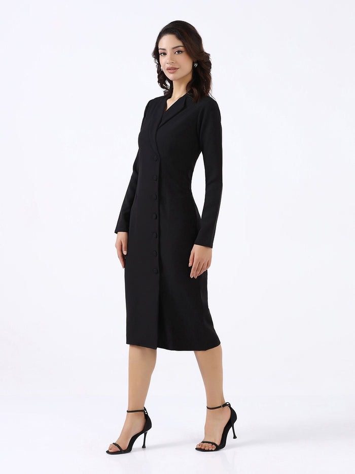 Women Black Stretch Sheath Midi Dress