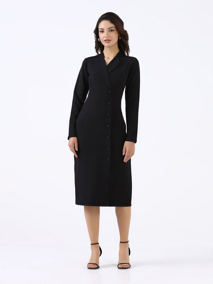 Women Black Stretch Sheath Midi Dress
