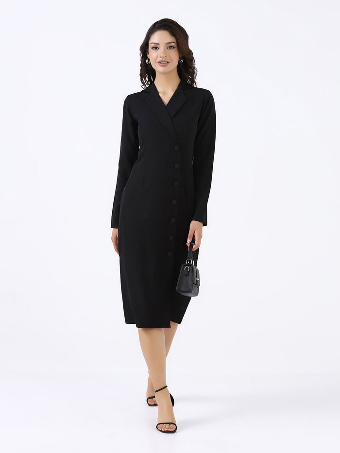 Women Black Stretch Sheath Midi Dress