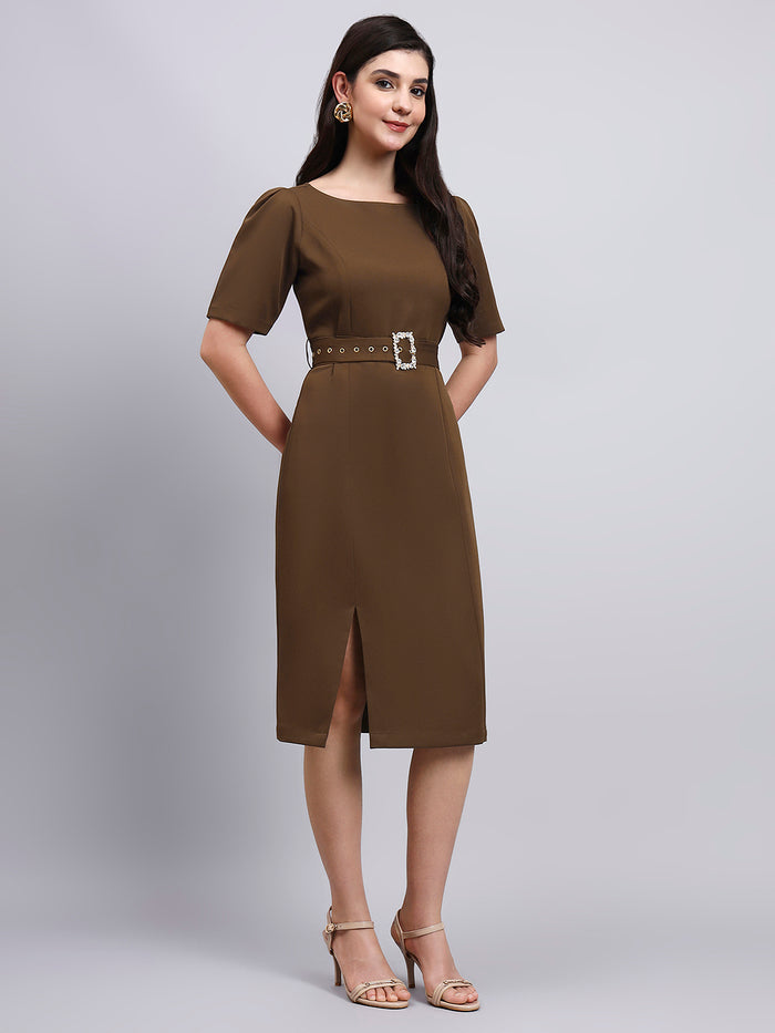 Women Brown crystal-embellished belt Dress