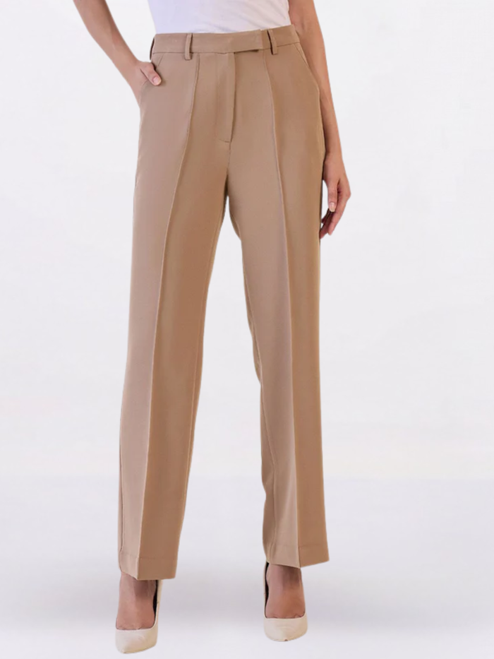 Women Brown Mid-Rise Relaxed Straight Fit Trousers