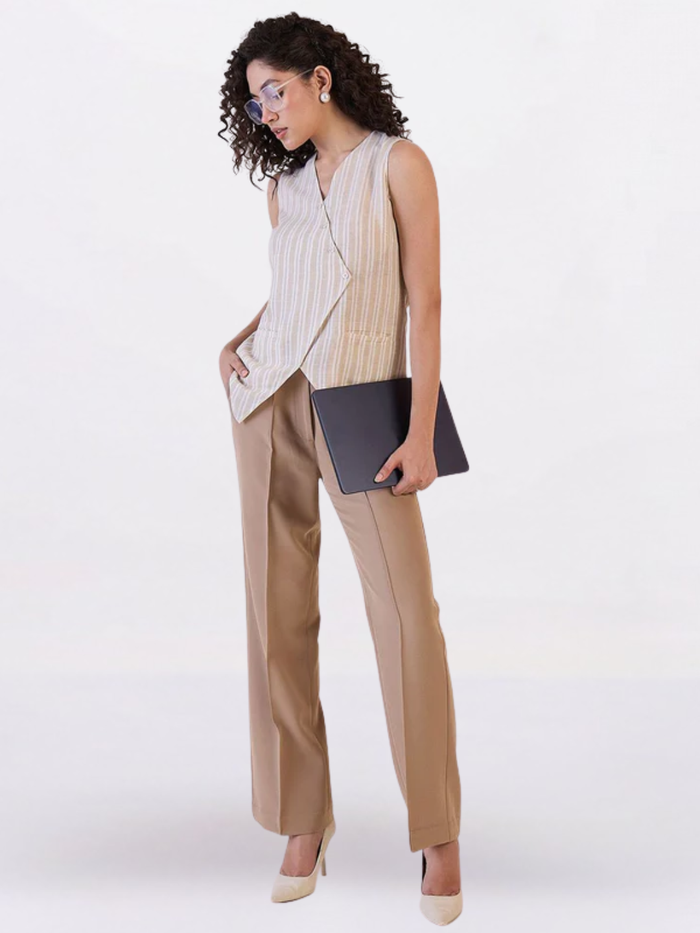 Women Brown Mid-Rise Relaxed Straight Fit Trousers