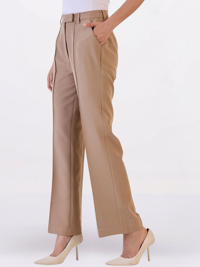Women Brown Mid-Rise Relaxed Straight Fit Trousers