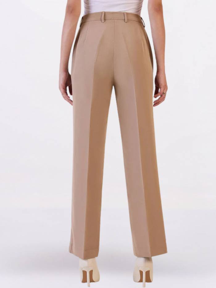 Women Brown Mid-Rise Relaxed Straight Fit Trousers