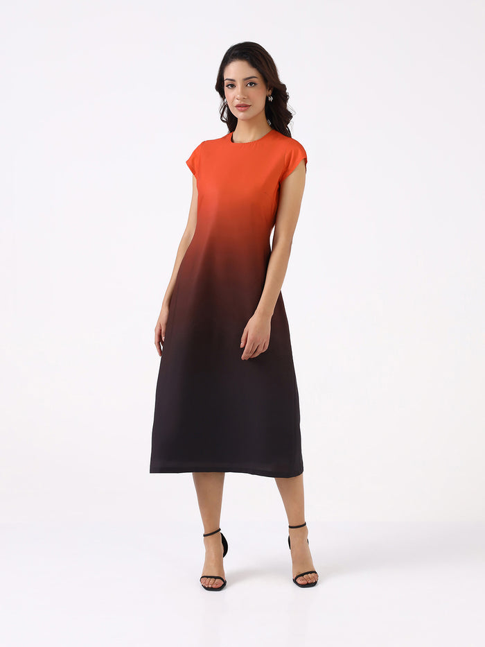 Women Dual Tone Ombre Cap Sleeve A-line Dress