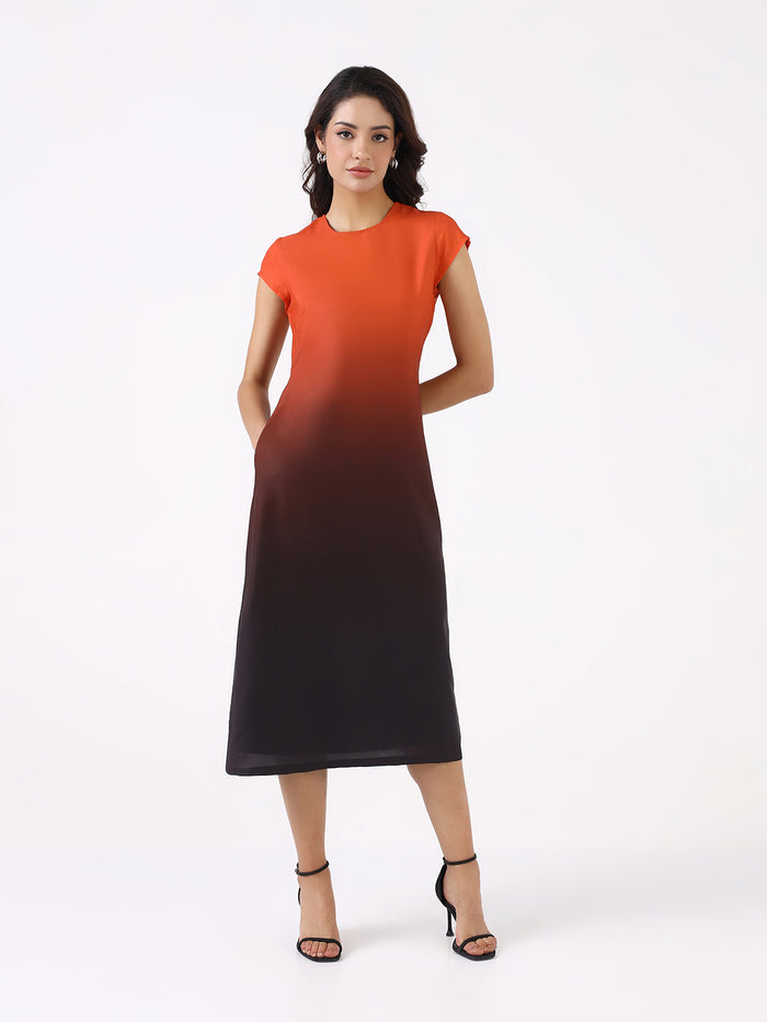 Women Dual Tone Ombre Cap Sleeve A-line Dress