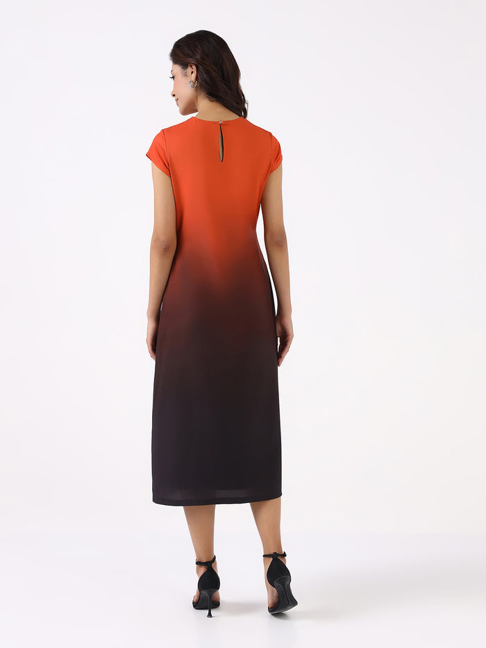 Women Dual Tone Ombre Cap Sleeve A-line Dress