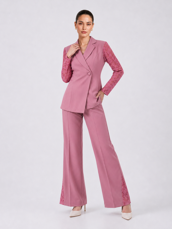 Women Dusty Pink Lace Trouser