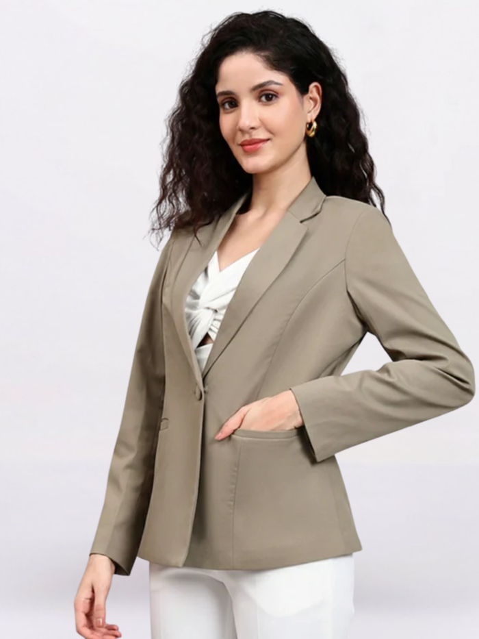 Women Green Notched Lapel Blazer