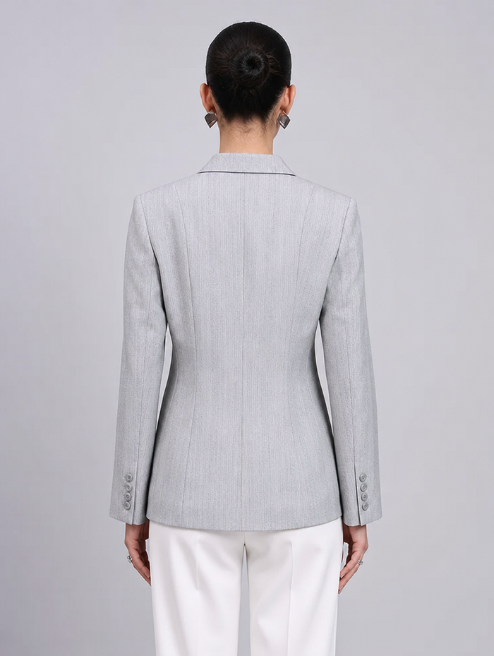 Women Grey Single Breasted Formal Blazer
