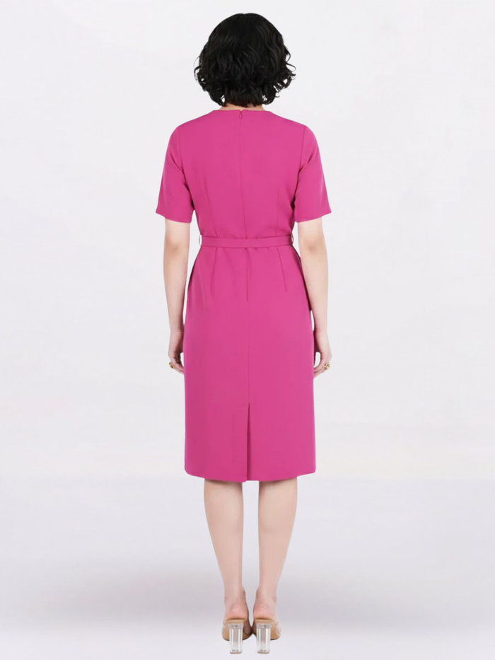 Women Hot Pink Stretch Midi Dress