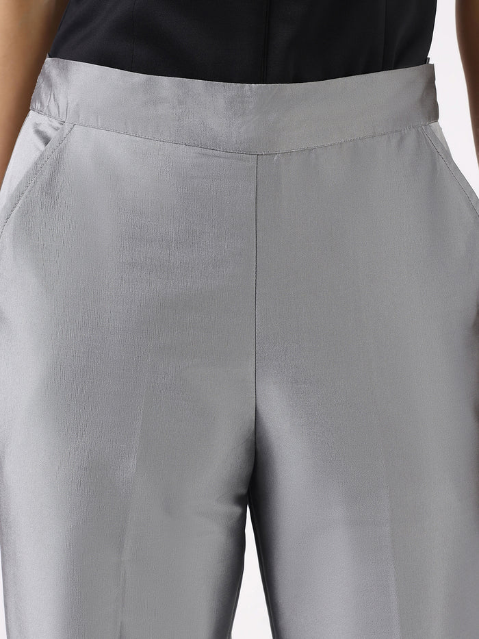 Women Light Grey Mid Rise Pleated Trouser