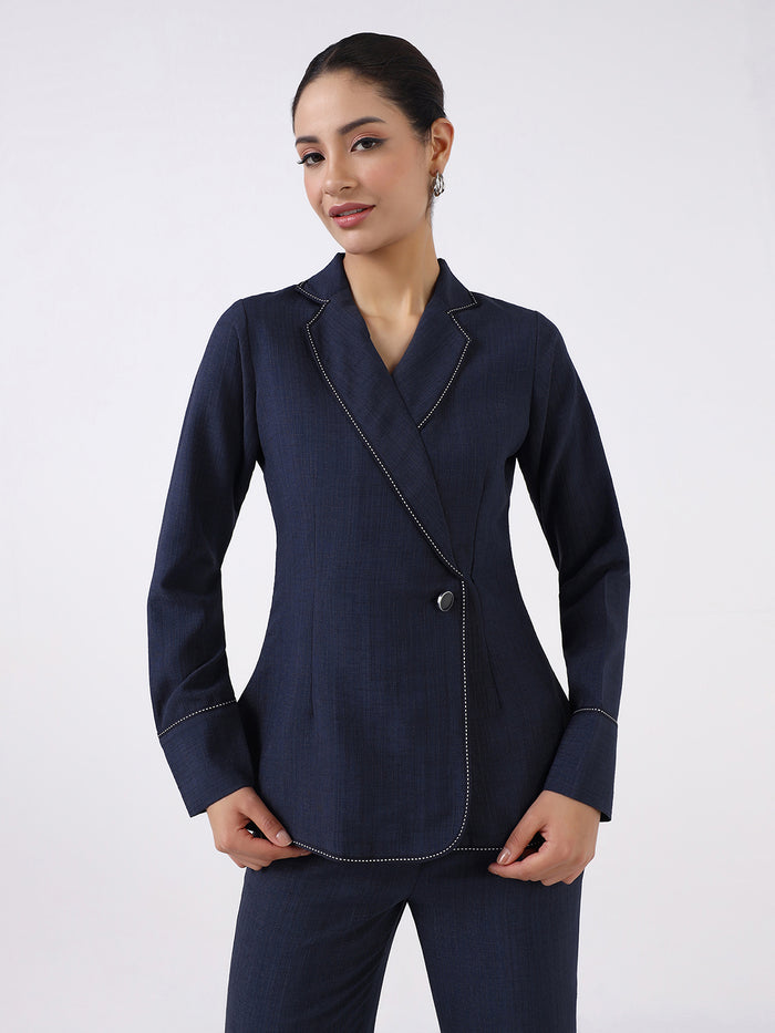 Women Navy Blue Blazer Style Co-Ord Set