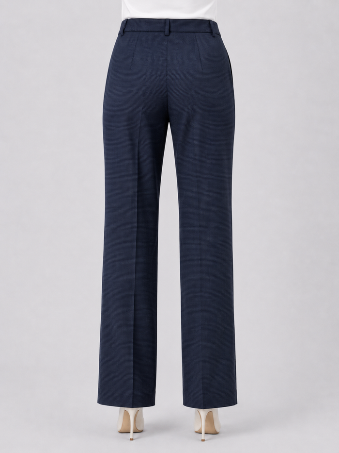 Women Navy Blue Checked Formal Trouser