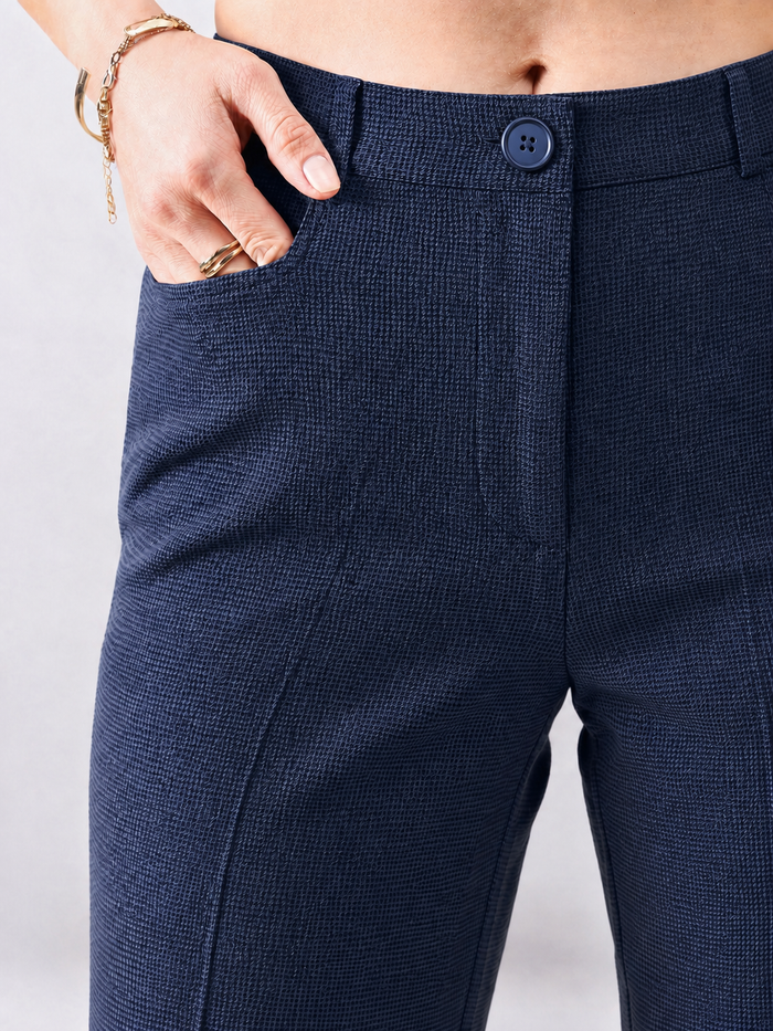 Women Navy Blue Checked Formal Trouser