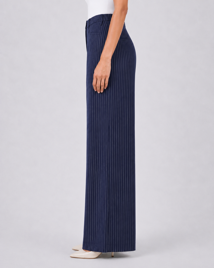 Women Navy Blue Stripes Trouser