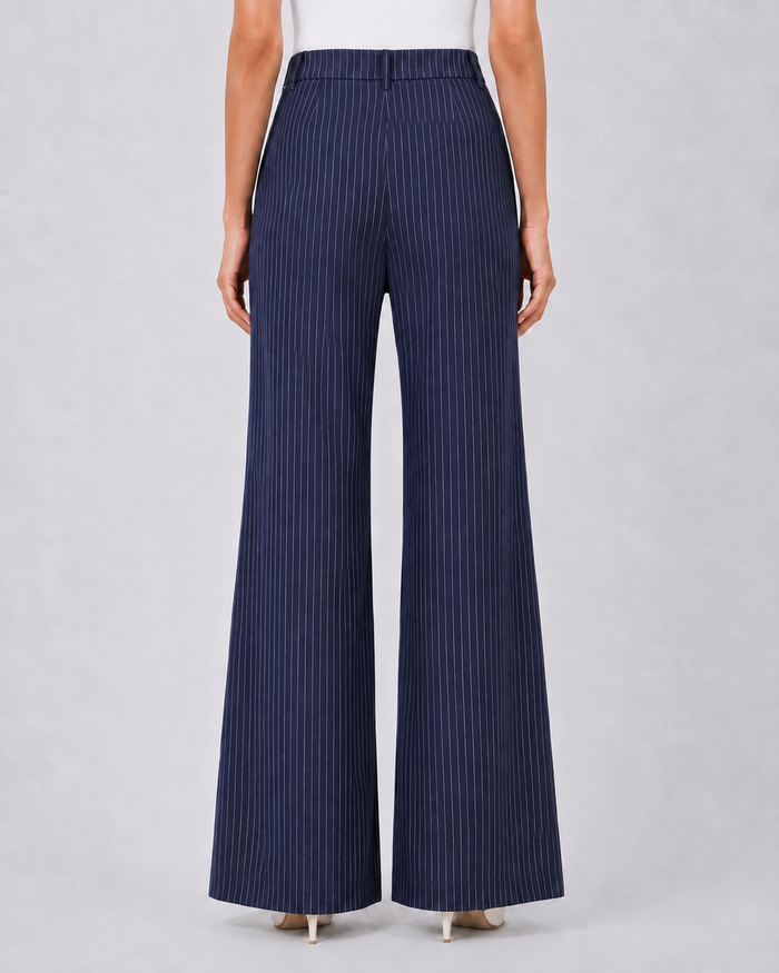Women Navy Blue Stripes Trouser