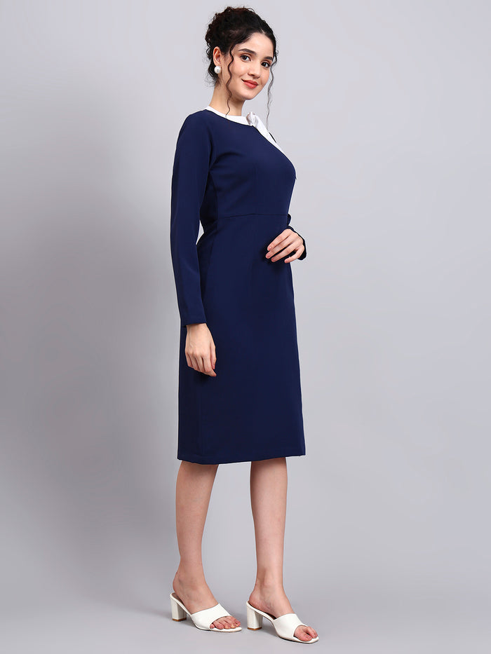Women Navy Blue White Tie Dress