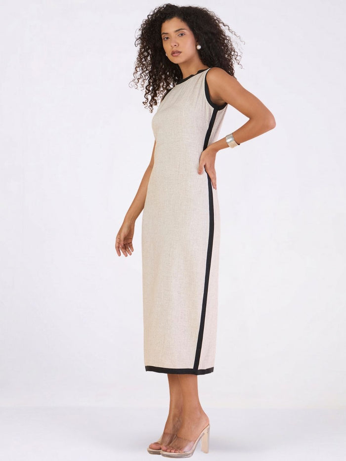 Women Off-White Boat Neck Sleeveless Maxi Dress