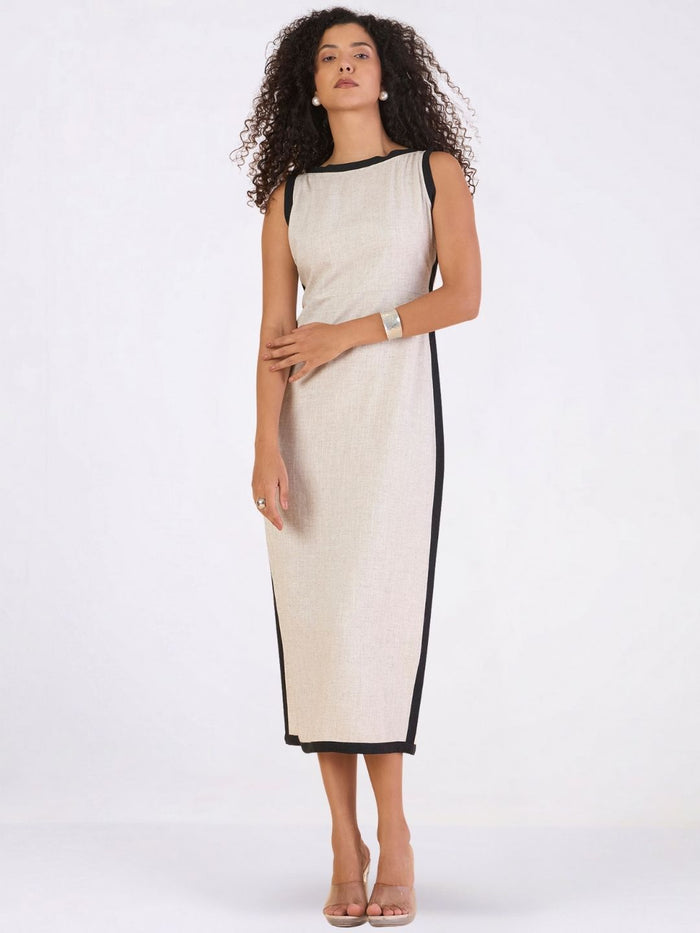Women Off-White Boat Neck Sleeveless Maxi Dress