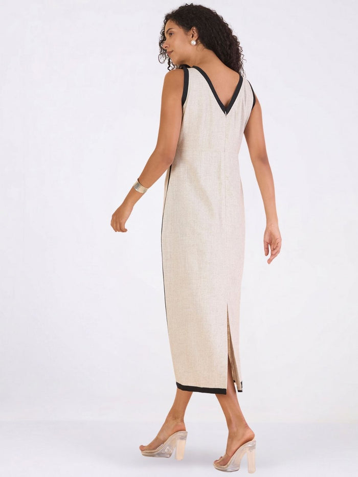 Women Off-White Boat Neck Sleeveless Maxi Dress