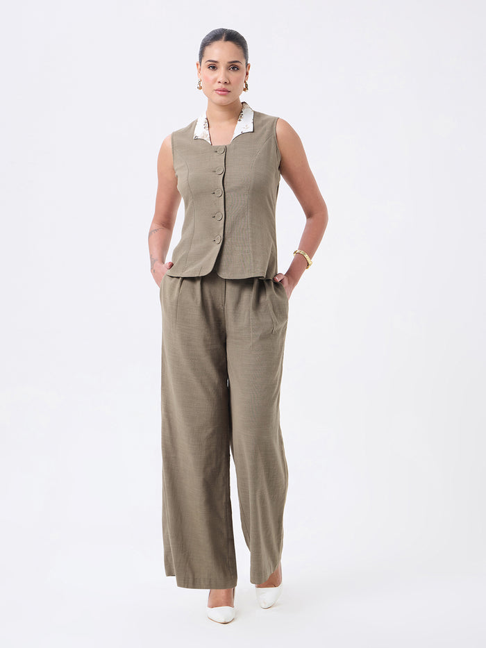 Women Olive Green Sleeveless Co-ords