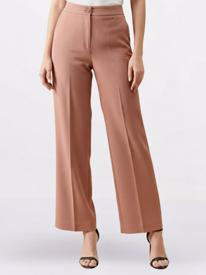 Women Peach Formal Straight Fit Trouser