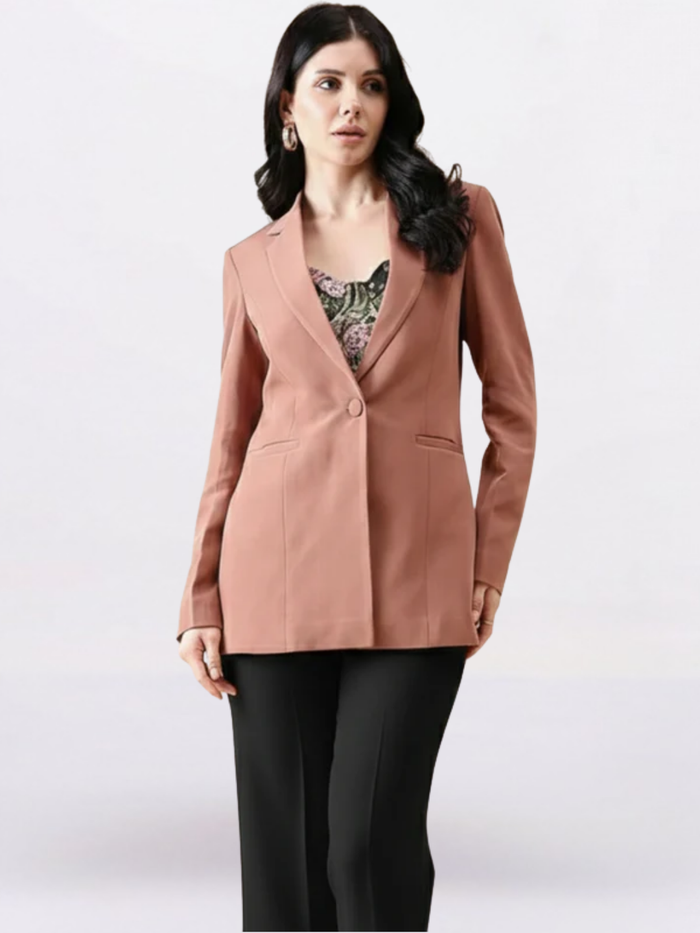 Women Peach Single-Breasted Blazer