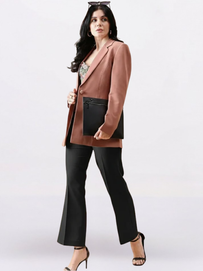 Women Peach Single-Breasted Blazer