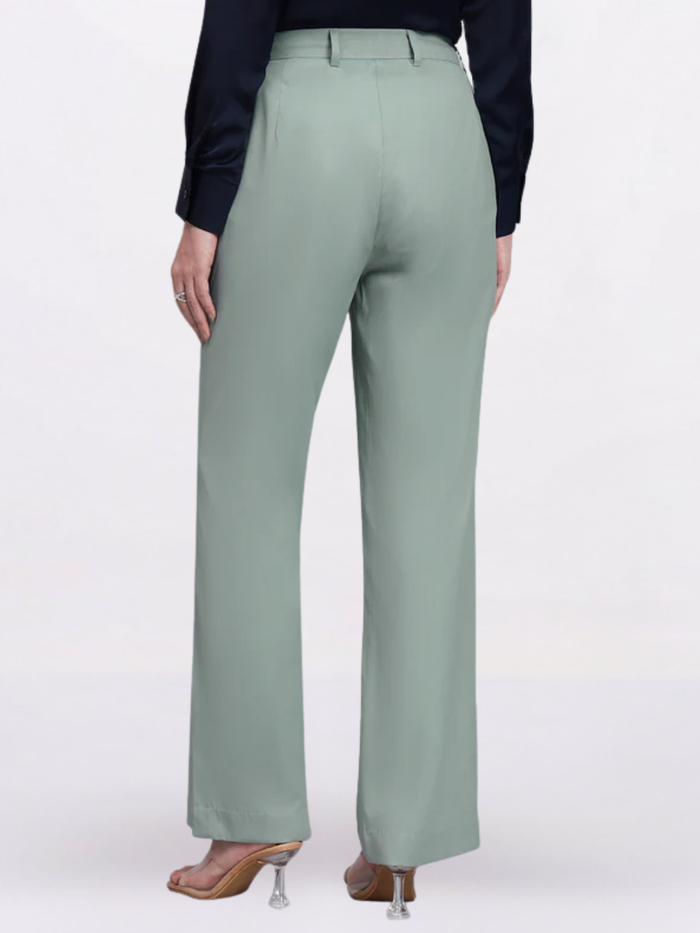 Women Sage Green Stretch Mid-Rise Trousers