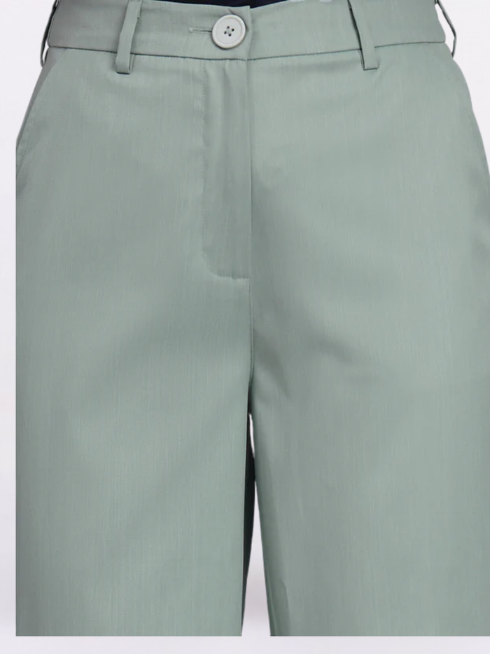 Women Sage Green Stretch Mid-Rise Trousers