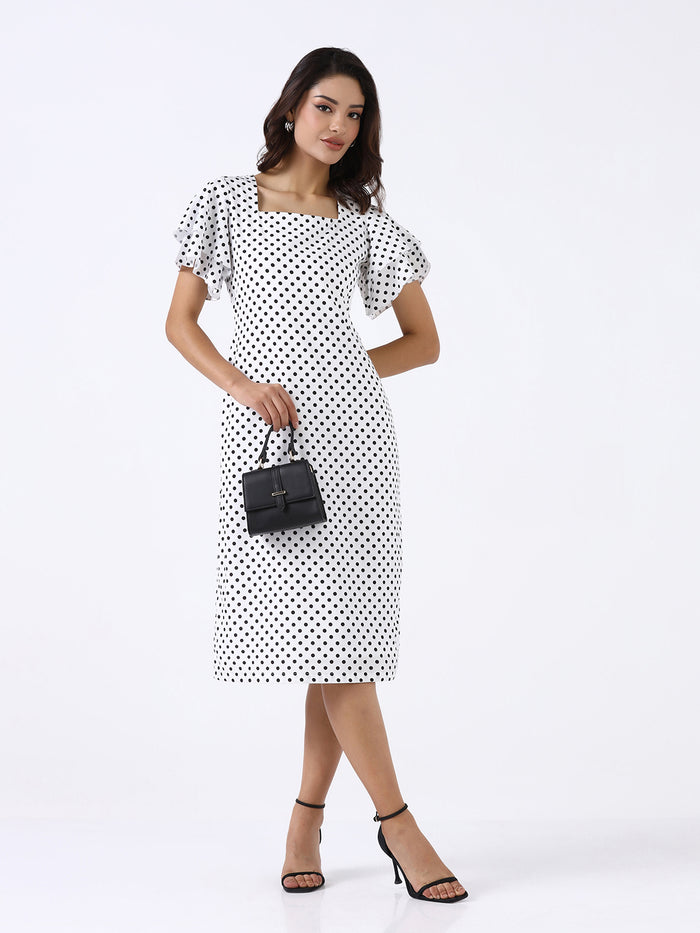 Women White Polka Dot A-line Dress
