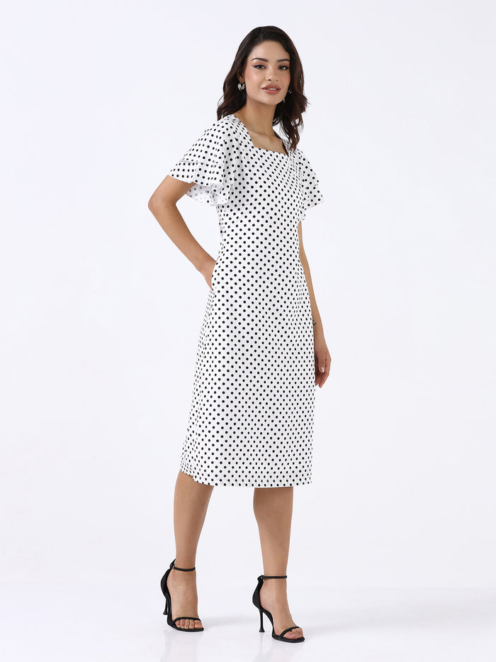 Women White Polka Dot A-line Dress