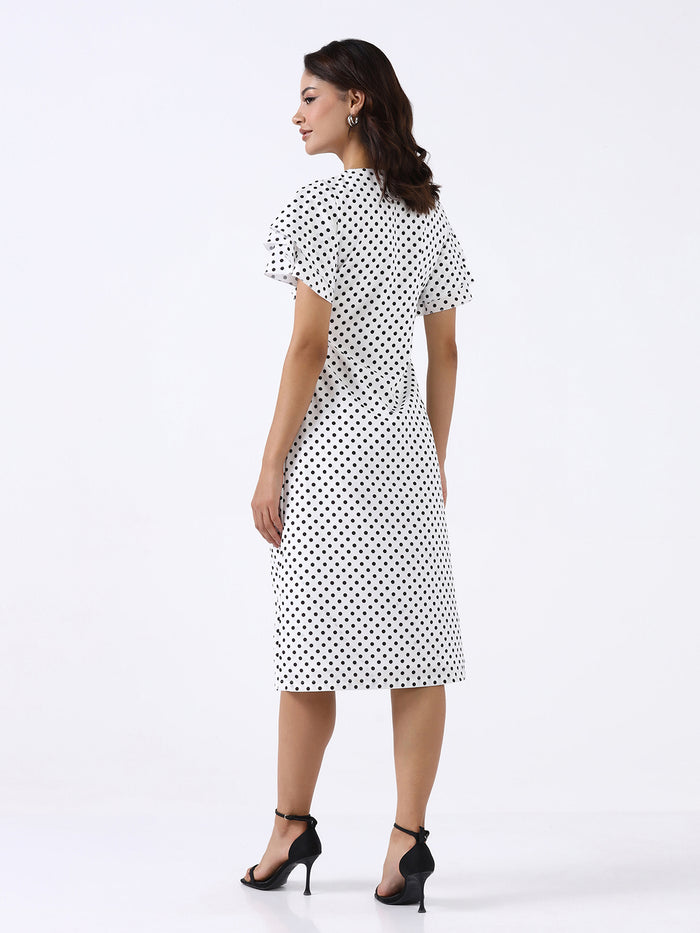 Women White Polka Dot A-line Dress