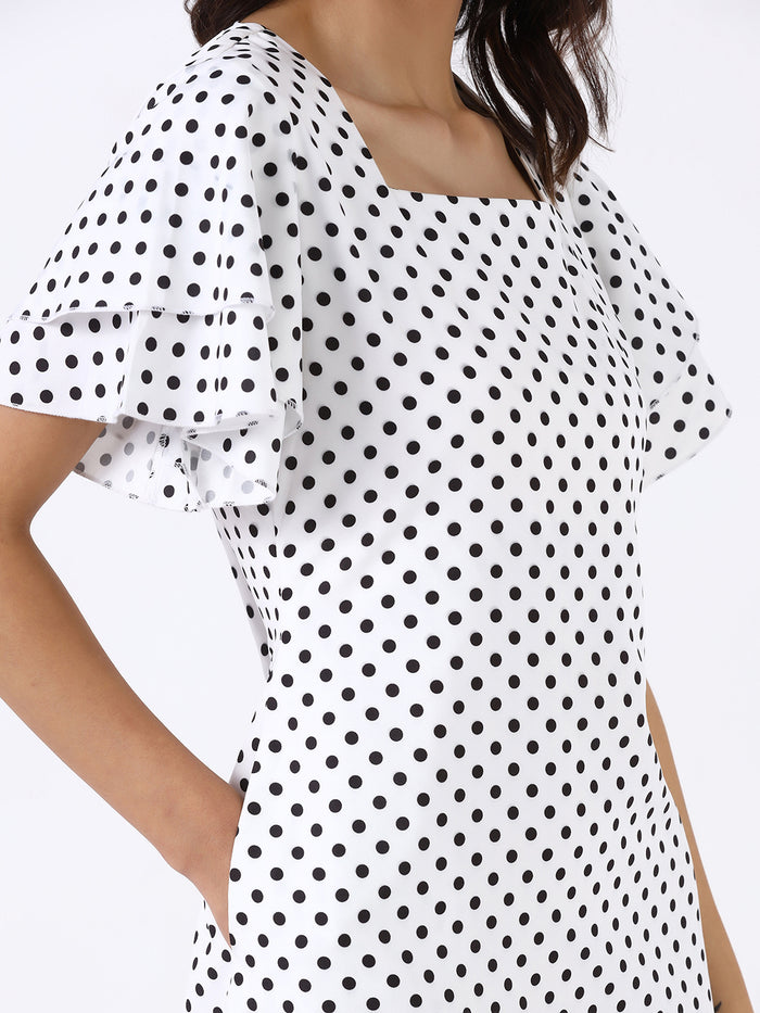 Women White Polka Dot A-line Dress